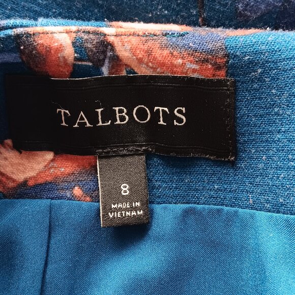 Talbots Pencil Skirt Floral Lined Mid-Weight Blue Brown Tan Professional Size 8 - Picture 2 of 10